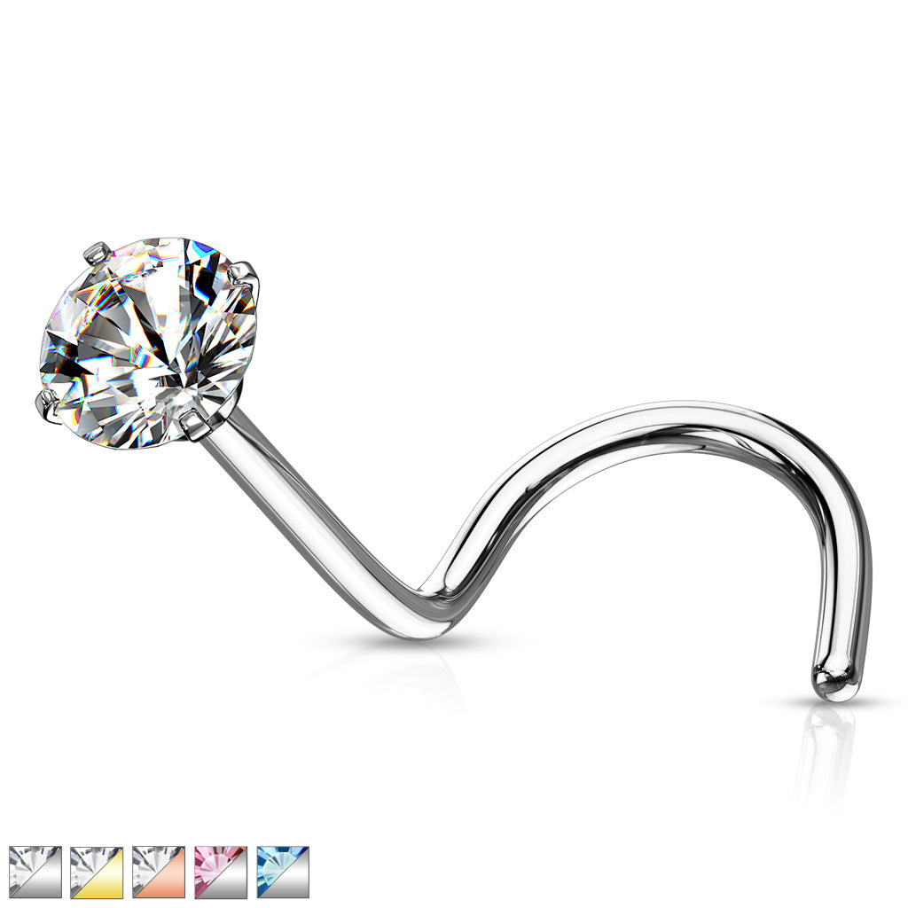 Prong Set Round Surgical Steel Nose Screw Rings